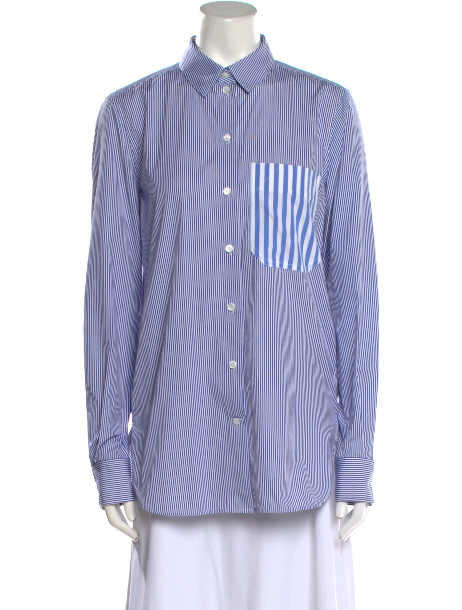 Celine Striped Long Sleeve Button-Up Top
