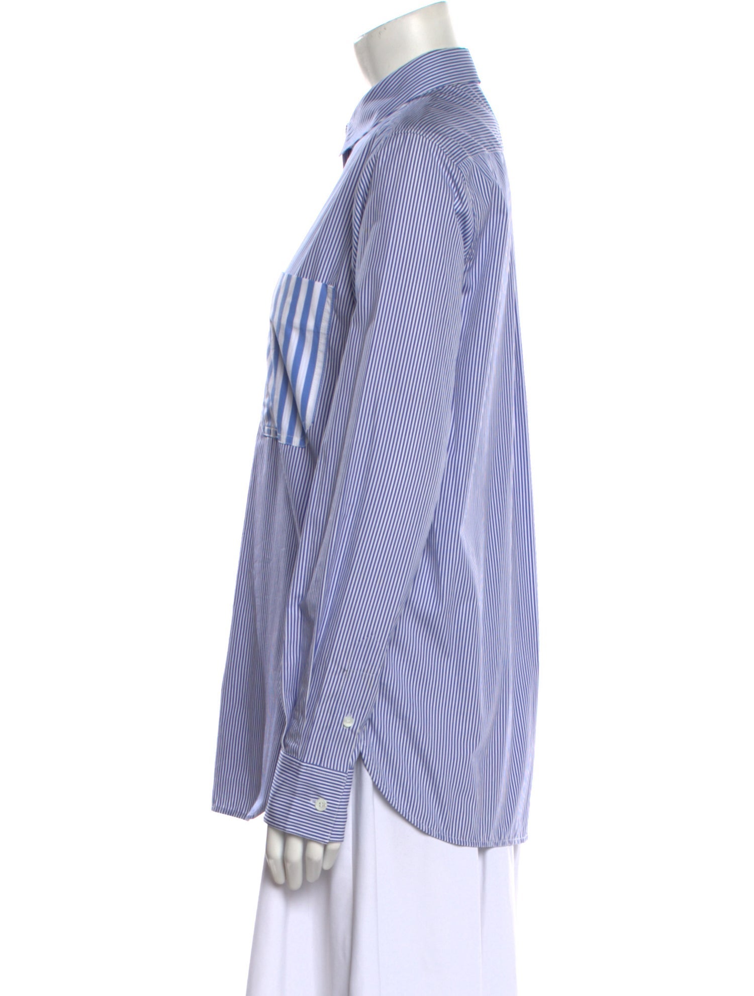 Celine Striped Long Sleeve Button-Up Top