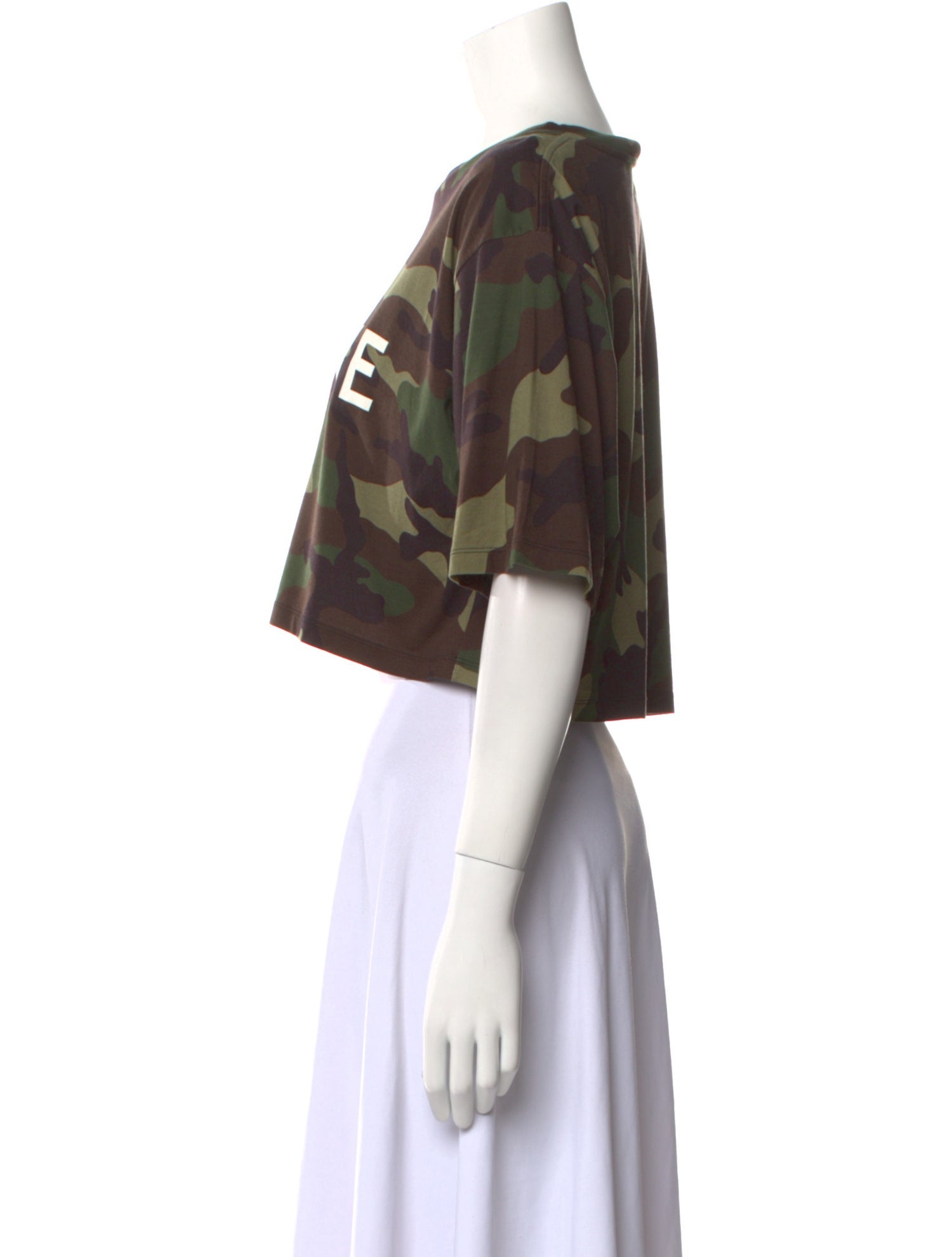 Celine Camouflage Print Bateau Neckline Crop Top