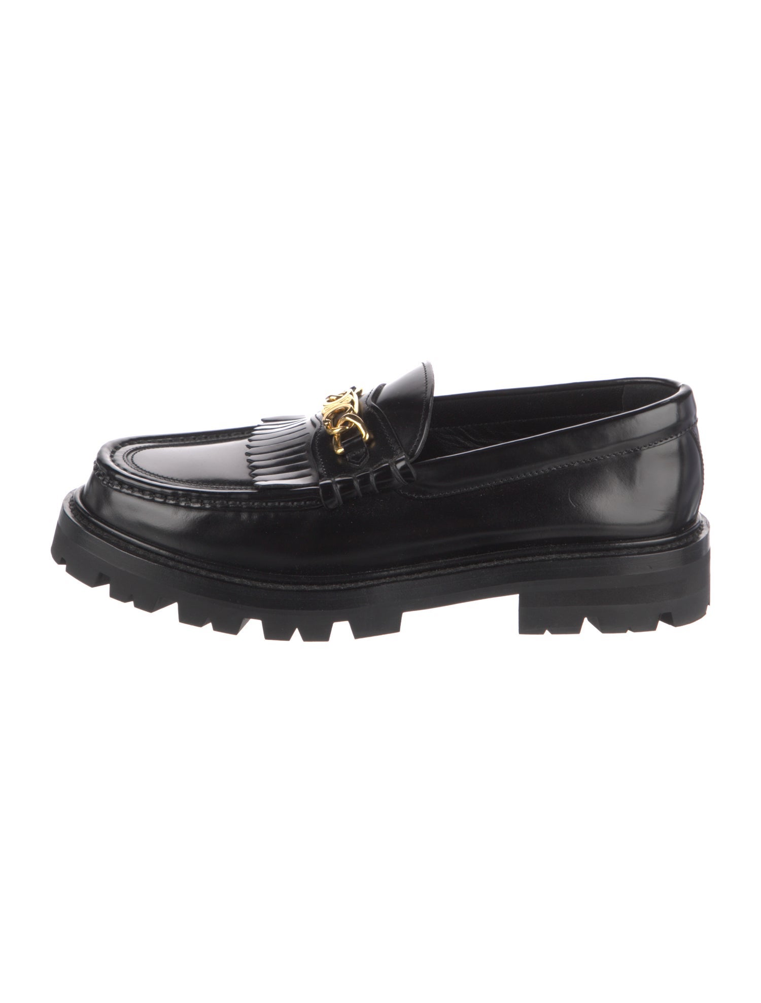 Celine Leather Fringe Trim Accent Loafers