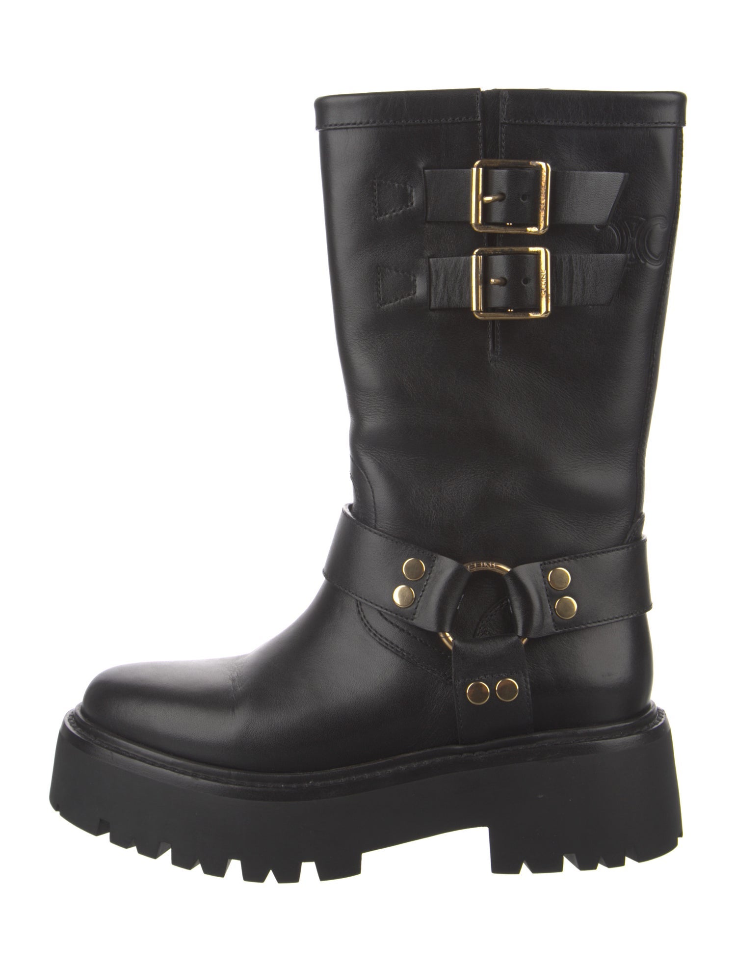 Celine Leather Studded Accents Moto Boots