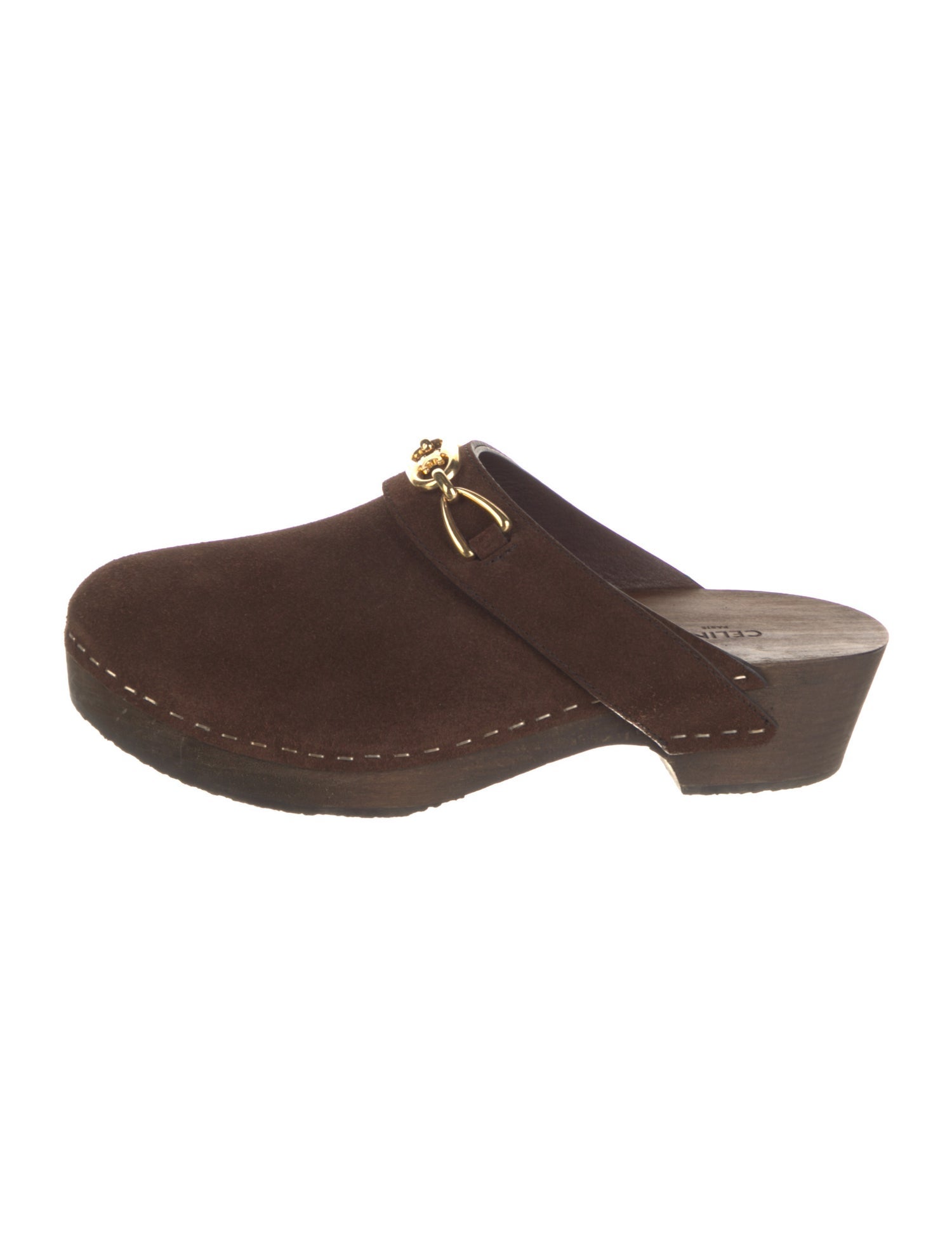 Celine Suede Chain-Link Accents Mules