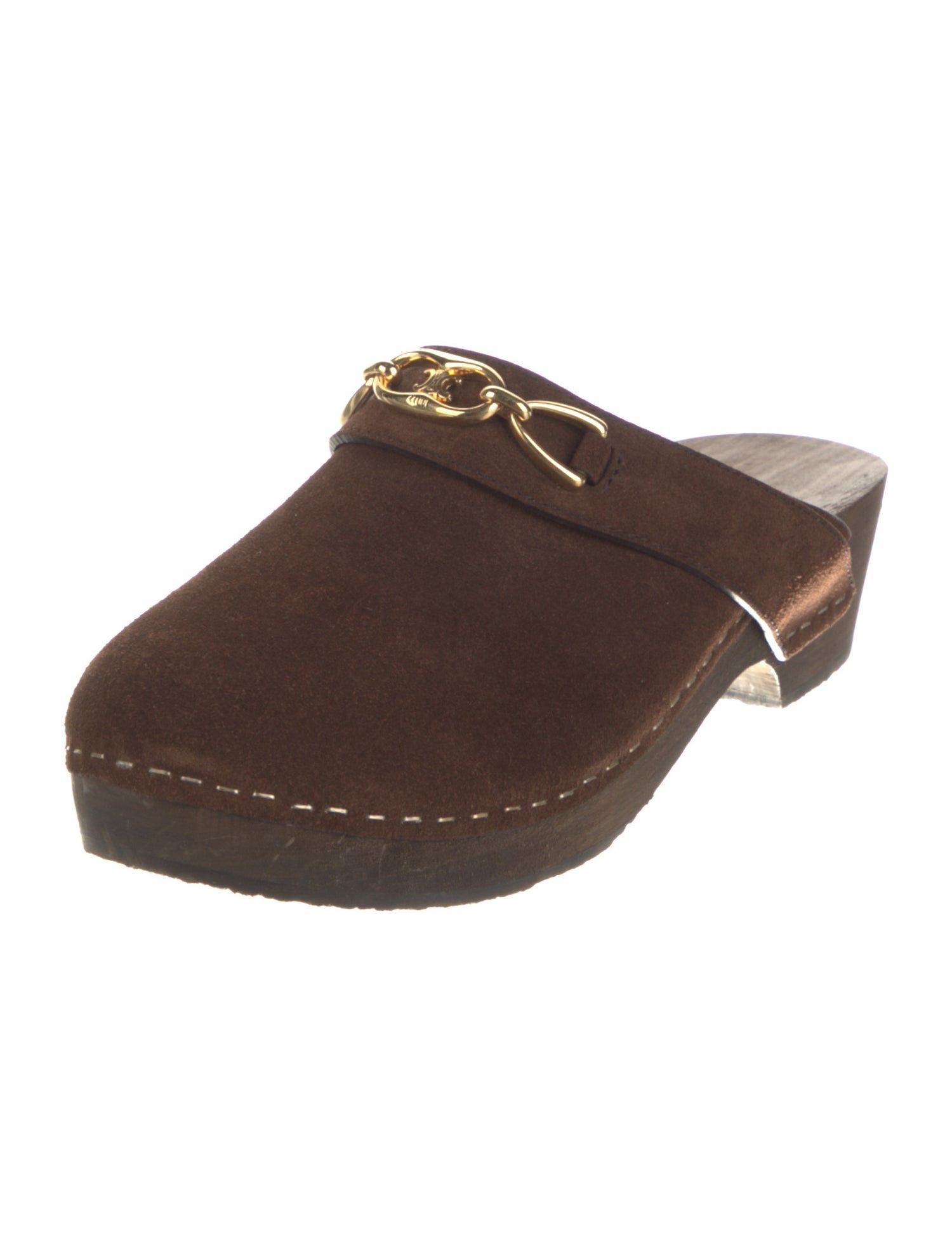 Celine Suede Chain-Link Accents Mules