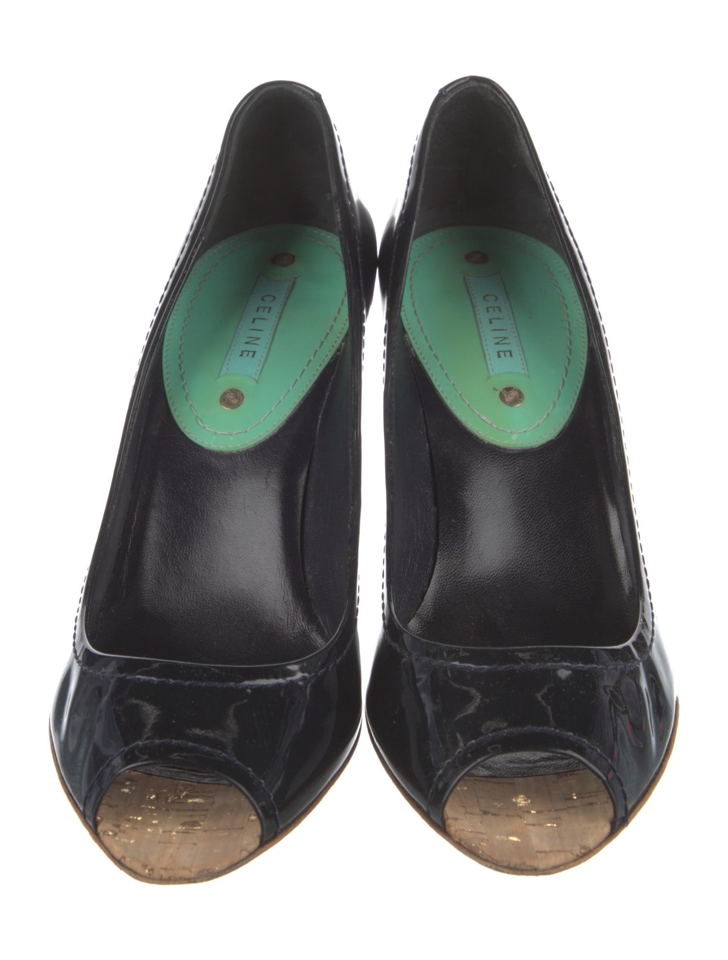 Celine Patent Leather Colorblock Pattern Pumps