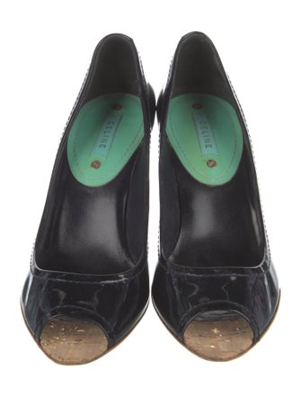 Celine Patent Leather Colorblock Pattern Pumps