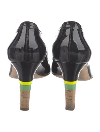 Celine Patent Leather Colorblock Pattern Pumps