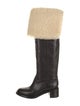 Celine Leather Faux Fur Trim Riding Boots