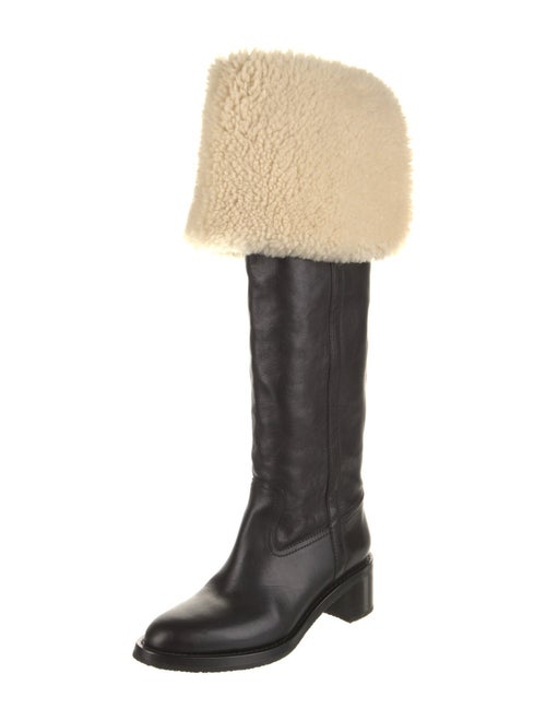 Celine Leather Faux Fur Trim Riding Boots