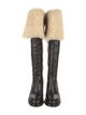 Celine Leather Faux Fur Trim Riding Boots