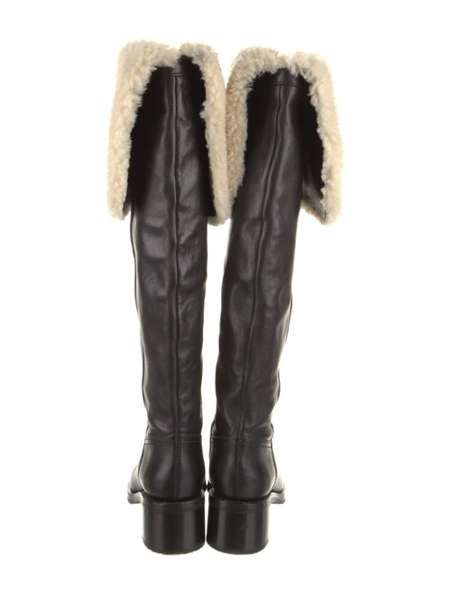 Celine Leather Faux Fur Trim Riding Boots