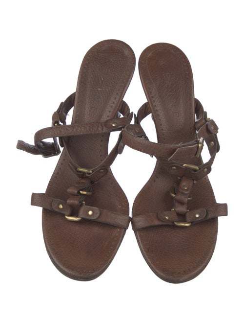 Celine Leather Studded Accents T-Strap Sandals