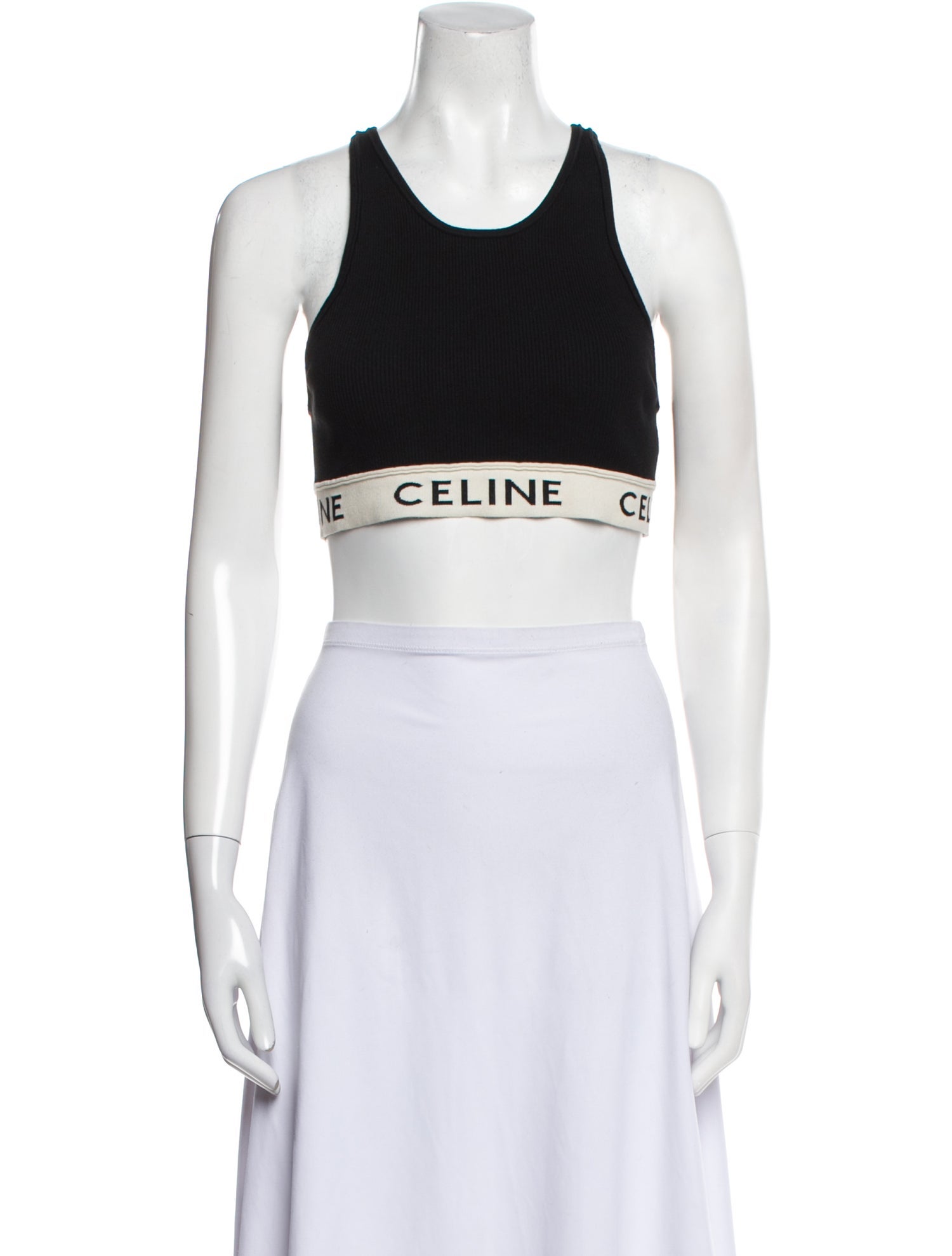 Celine Graphic Print Scoop Neck Crop Top