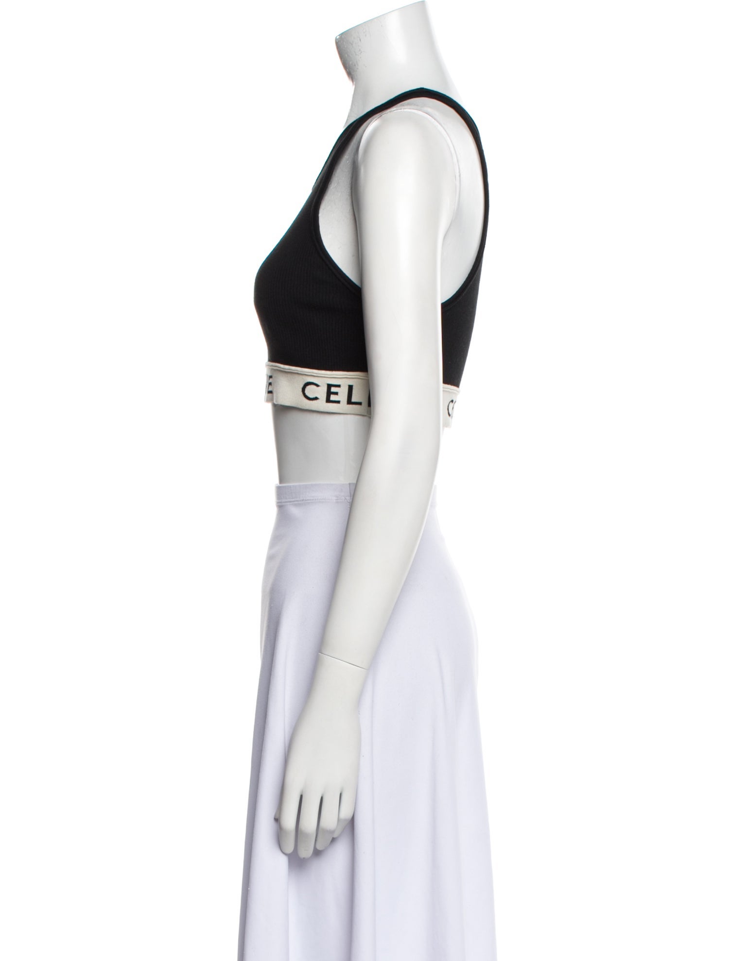 Celine Graphic Print Scoop Neck Crop Top