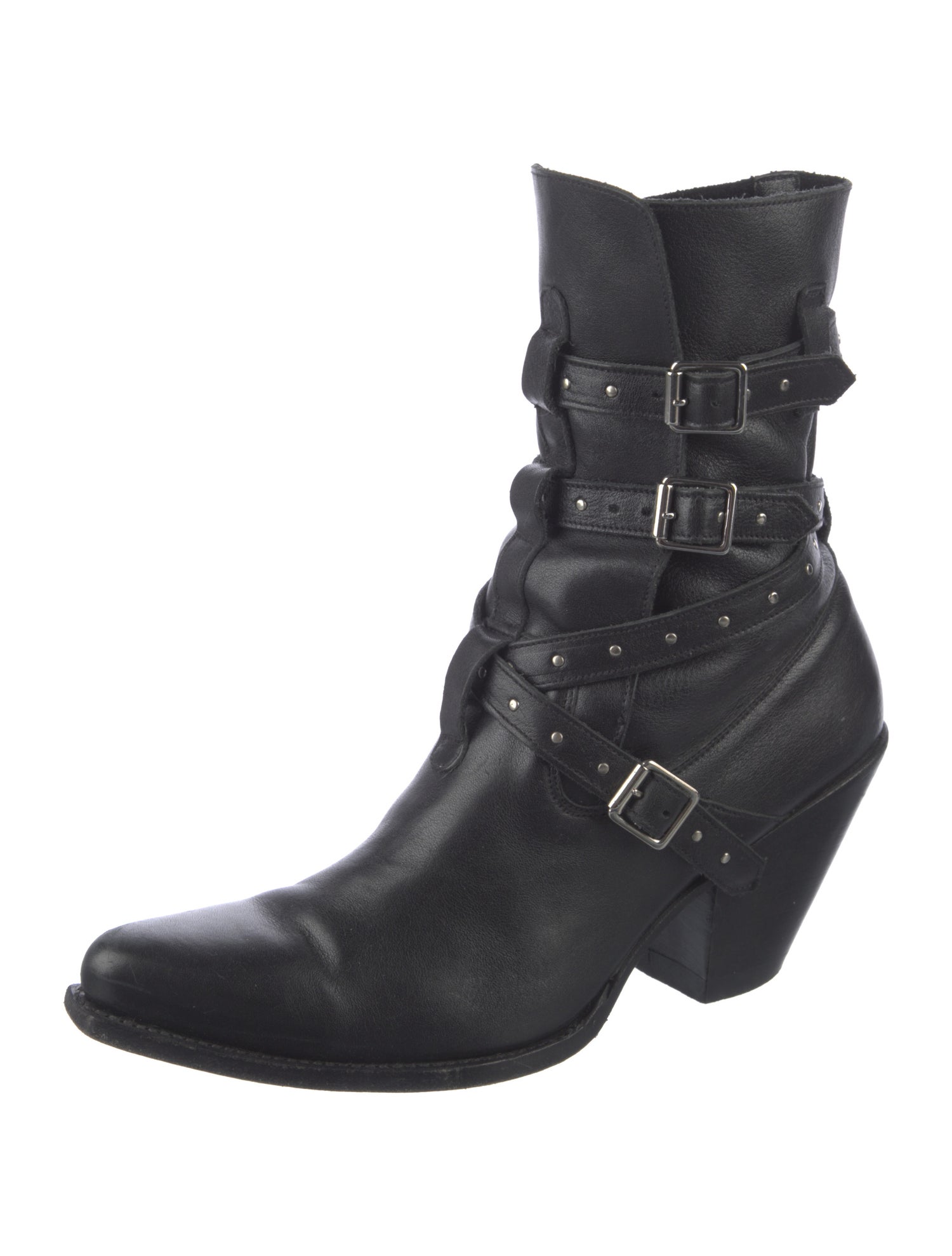 Celine Leather Studded Accents Moto Boots