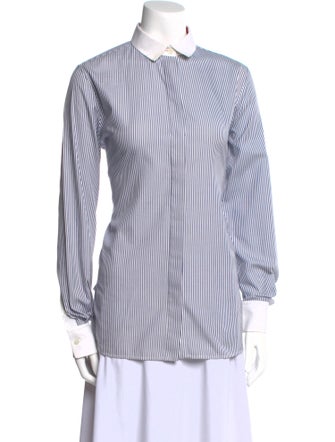 Celine Striped Long Sleeve Button-Up Top