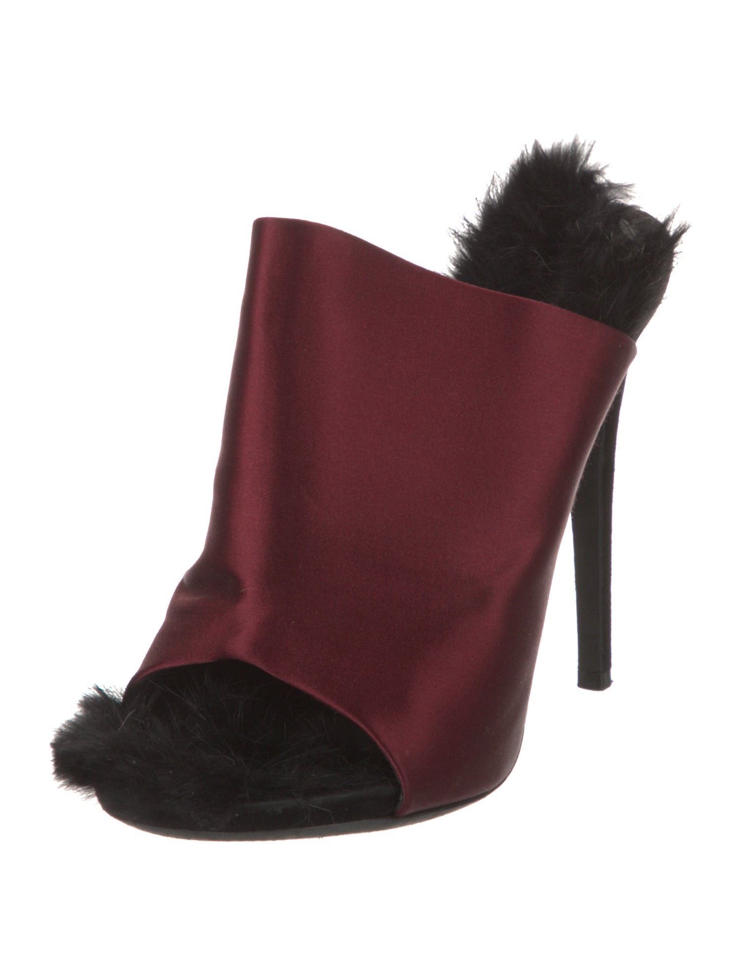 Celine Satin Fur Trim Mules