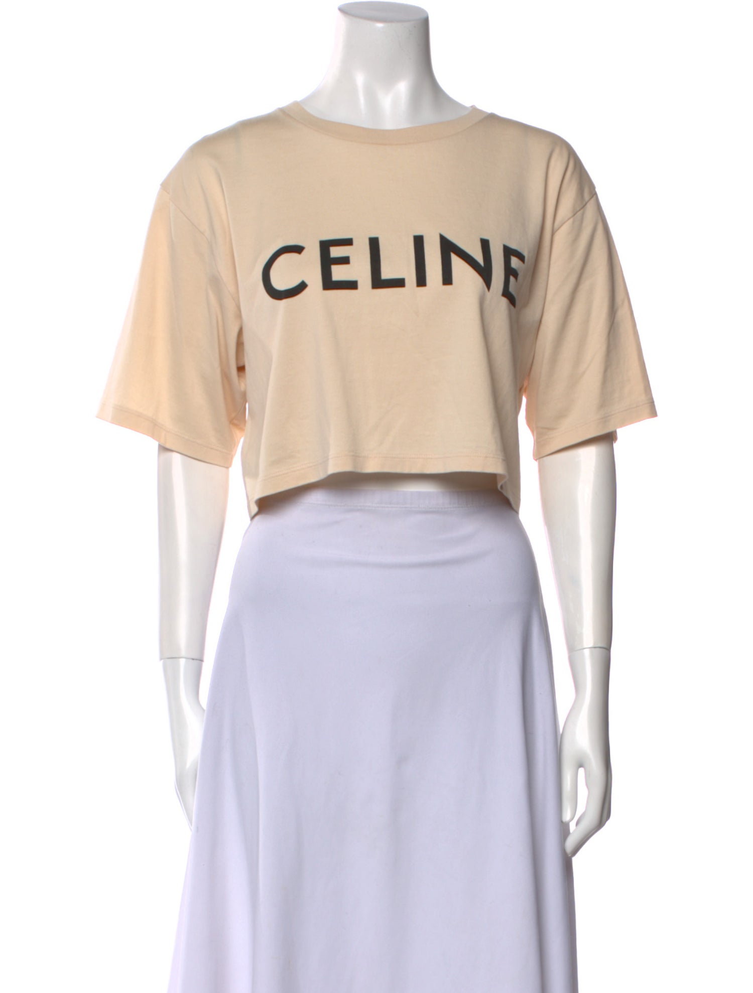 Celine Graphic Print Crew Neck Crop Top