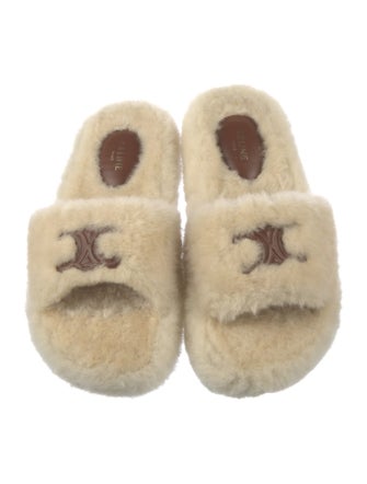 Celine Shearling Graphic Print Slides