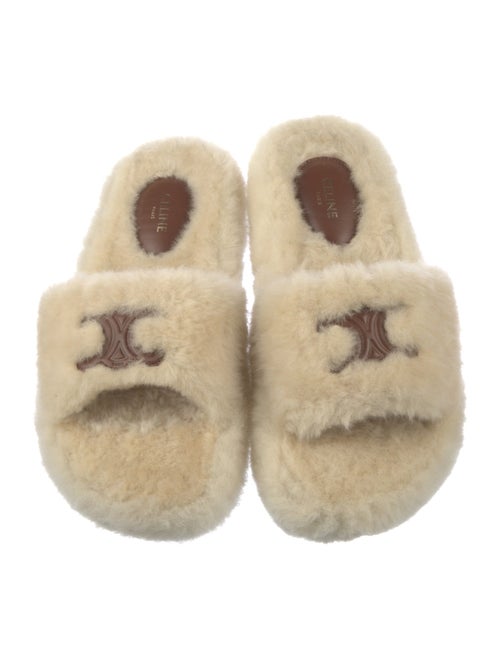 Celine Shearling Graphic Print Slides