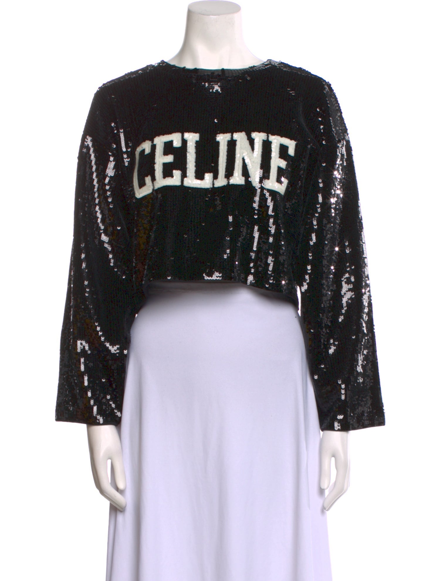 Celine Graphic Print Bateau Neckline Crop Top w/ Tags