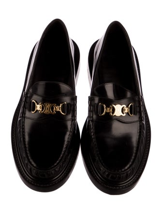 Celine Leather Chain-Link Accents Loafers