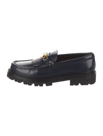 Celine Leather Fringe Trim Accent Loafers