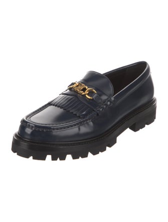 Celine Leather Fringe Trim Accent Loafers