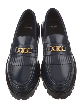 Celine Leather Fringe Trim Accent Loafers