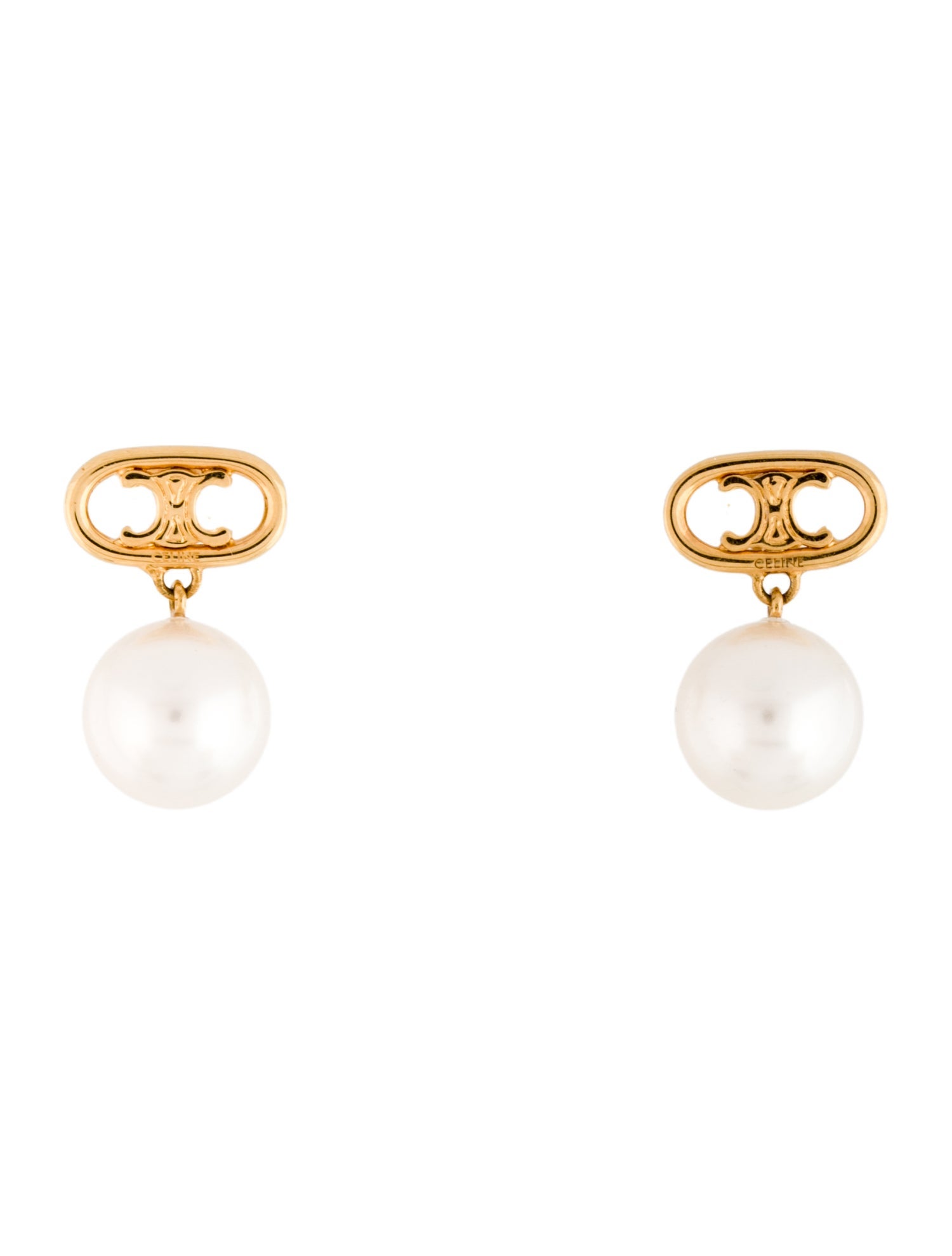 Celine Faux Pearl Triomphe Drop Earrings
