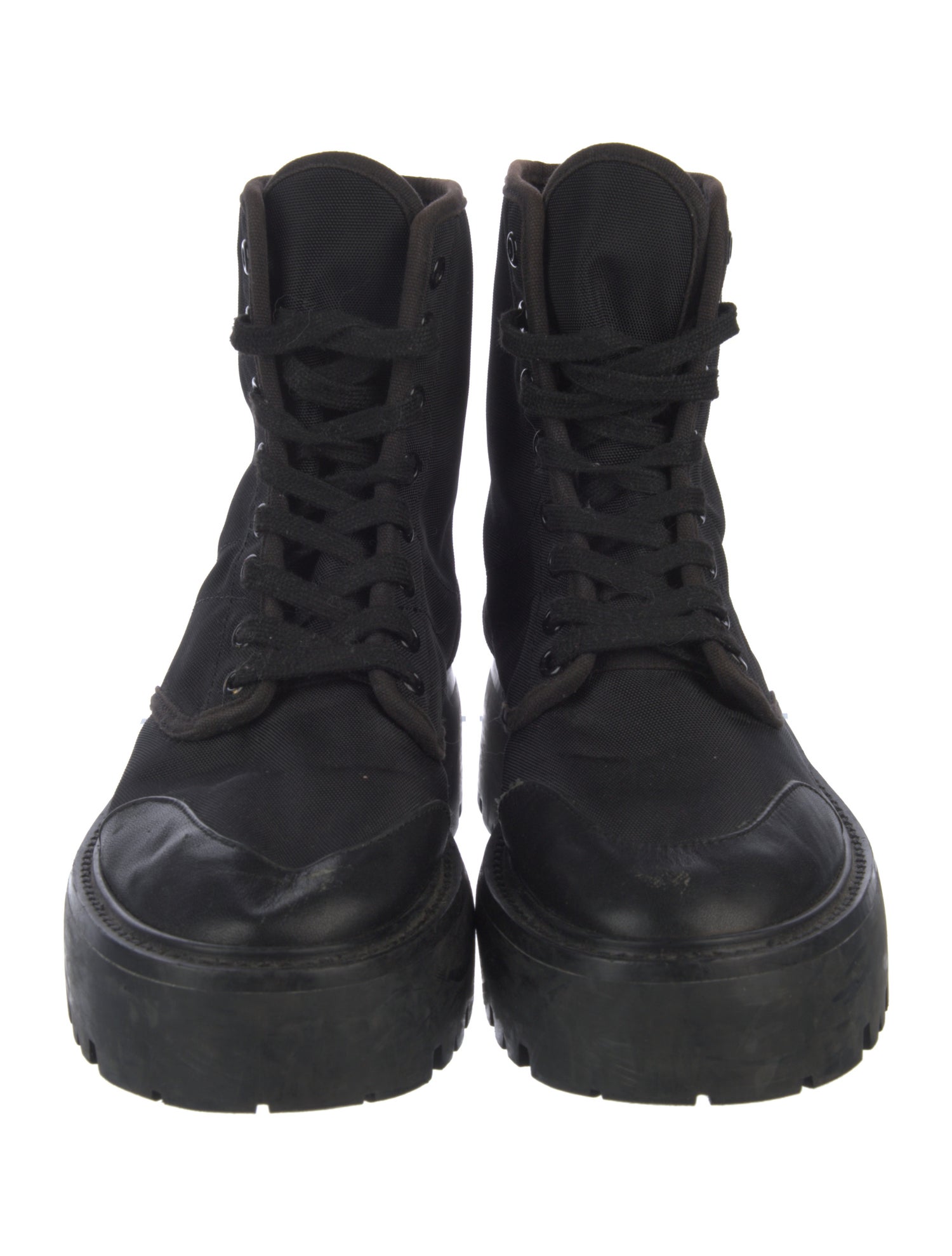 Celine Canvas Leather Trim Embellishment Combat Boots