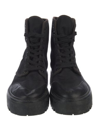 Celine Canvas Leather Trim Embellishment Combat Boots