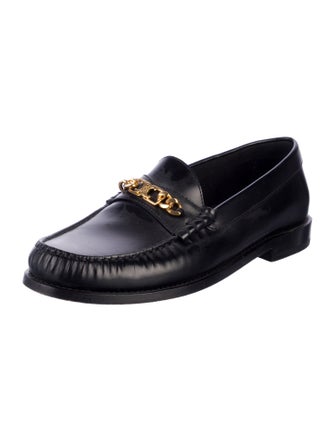 Celine Leather Chain-Link Accents Loafers