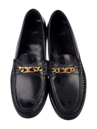 Celine Leather Chain-Link Accents Loafers