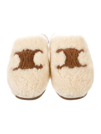 Celine Lamb Fur Graphic Print Mules