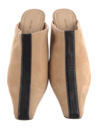 Celine Suede Leather Trim Embellishment Mules