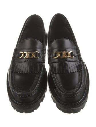 Celine Leather Fringe Trim Accent Loafers