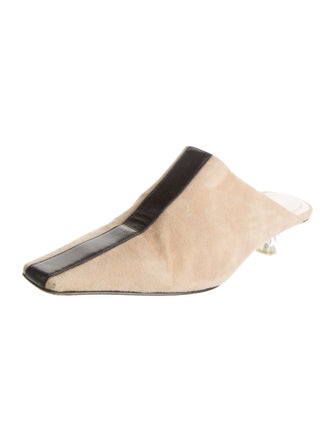 Celine Suede Leather Trim Embellishment Mules
