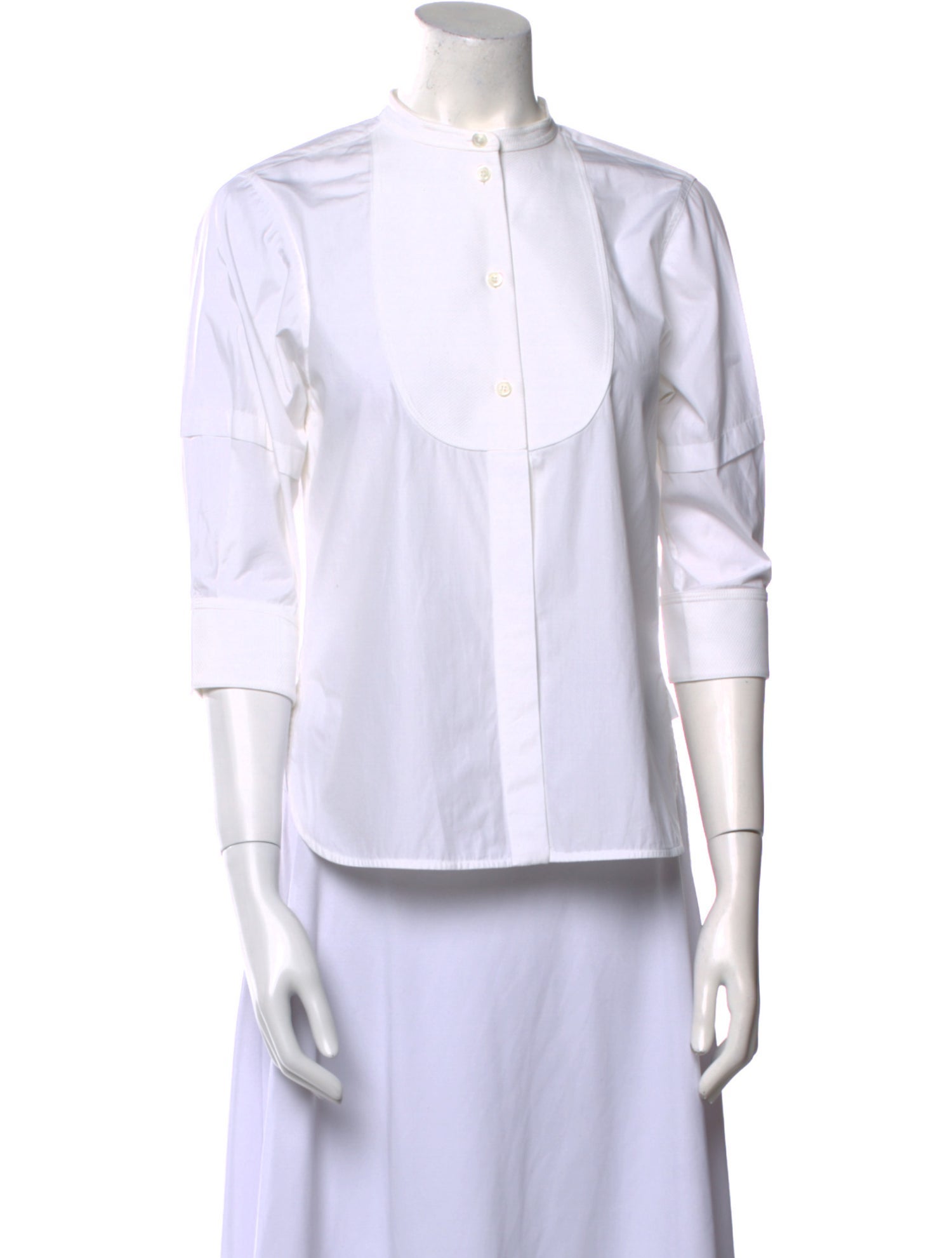 Celine Mock Neck Three-Quarter Sleeve Button-Up Top