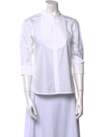 Celine Mock Neck Three-Quarter Sleeve Button-Up Top