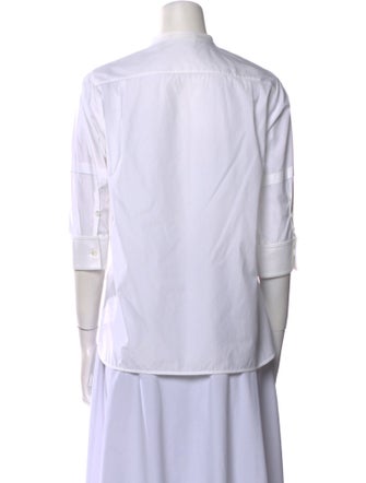 Celine Mock Neck Three-Quarter Sleeve Button-Up Top
