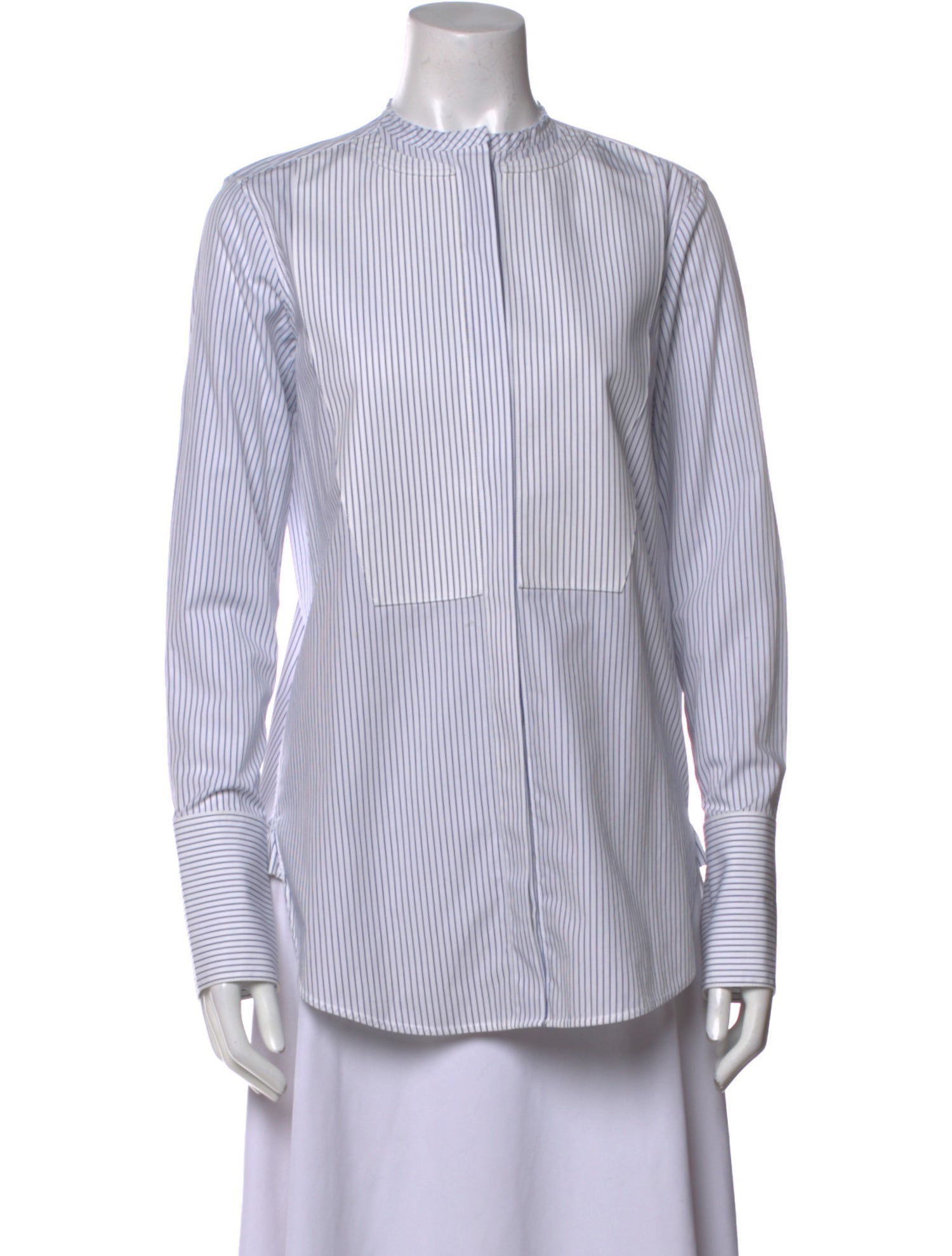Celine Striped Mock Neck Button-Up Top