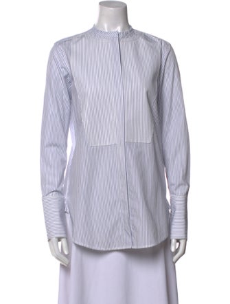 Celine Striped Mock Neck Button-Up Top