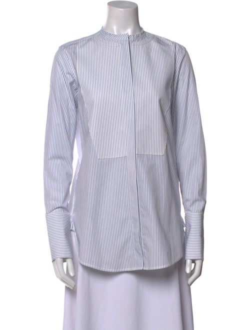 Celine Striped Mock Neck Button-Up Top