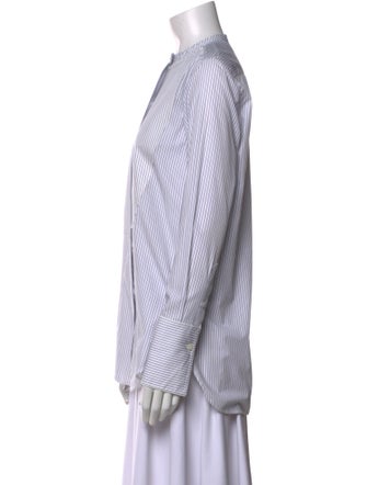 Celine Striped Mock Neck Button-Up Top