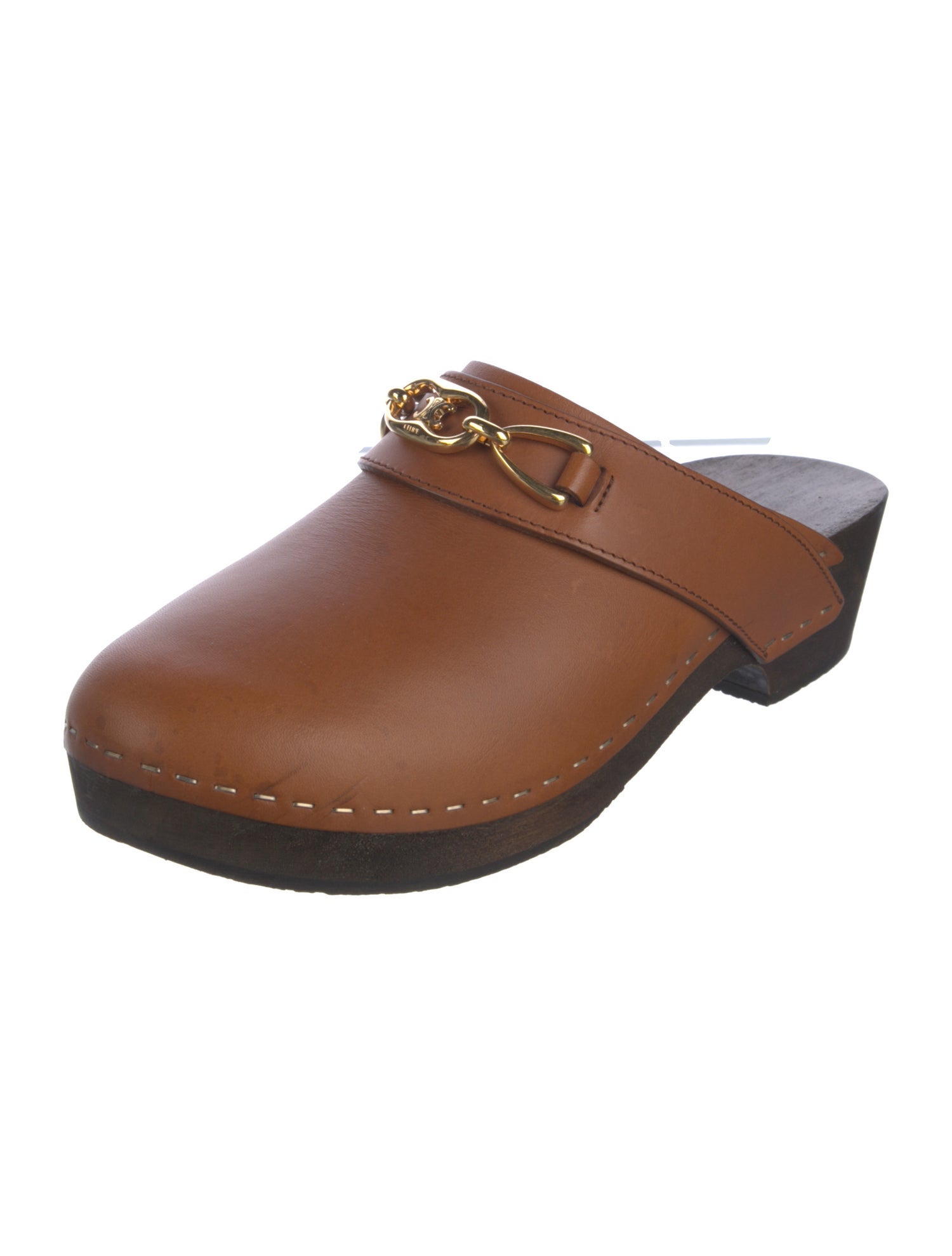 Celine Leather Chain-Link Accents Mules