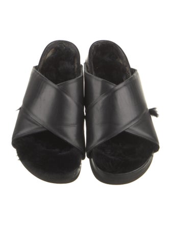 Celine Leather Fur Trim Slides