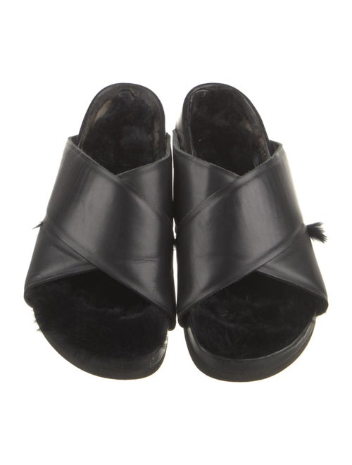 Celine Leather Fur Trim Slides