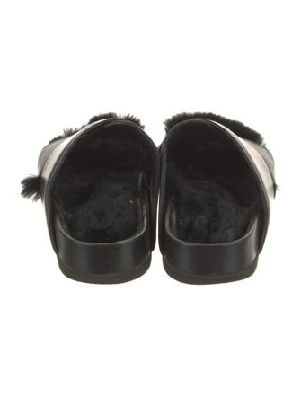 Celine Leather Fur Trim Slides