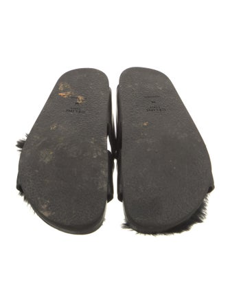 Celine Leather Fur Trim Slides
