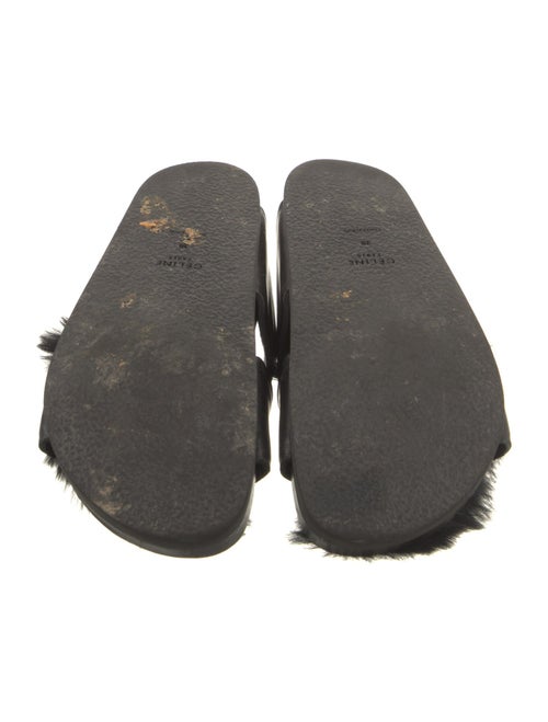 Celine Leather Fur Trim Slides